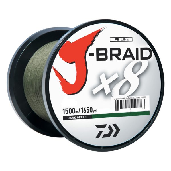 JBraid Braided Line 15 lbs Tested, 1650 Yards1500m Filler Spool, Dark Green