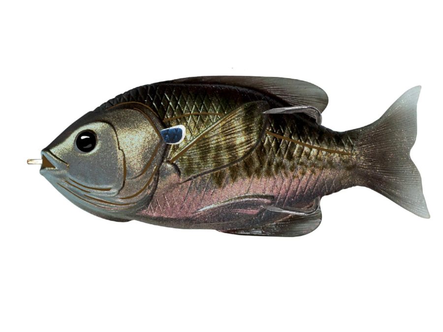 Sunfish Hollow Body – Freshwater, 3 1-2″, #4-0 Hook. Topwater Depth, Midnight-Metallic Bluegill