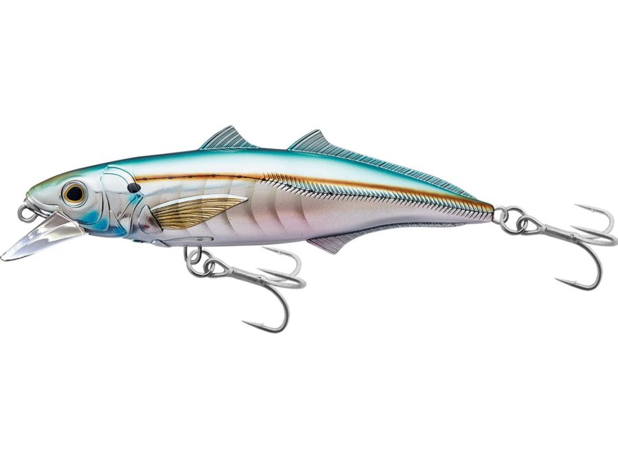 Cigar Minow Jerkbait – Saltwater, 4 1-2″, #1-0 Hook, 2′-4′ Depth, Pearl-Aqua
