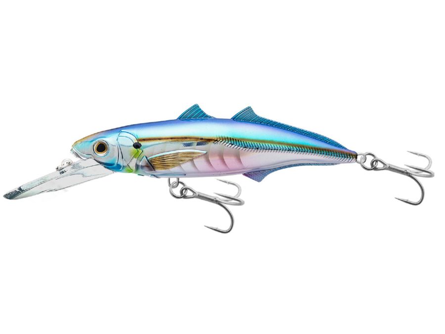 Cigar Minow Jerkbait – Saltwater, 6″, #2-0 Hook, 15′-20′ Depth, Pearl-Blue