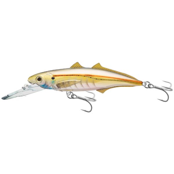 Cigar Minow Jerkbait – Saltwater, 6″, #2-0 Hook, 15′-20′ Depth, Pearl-Gold