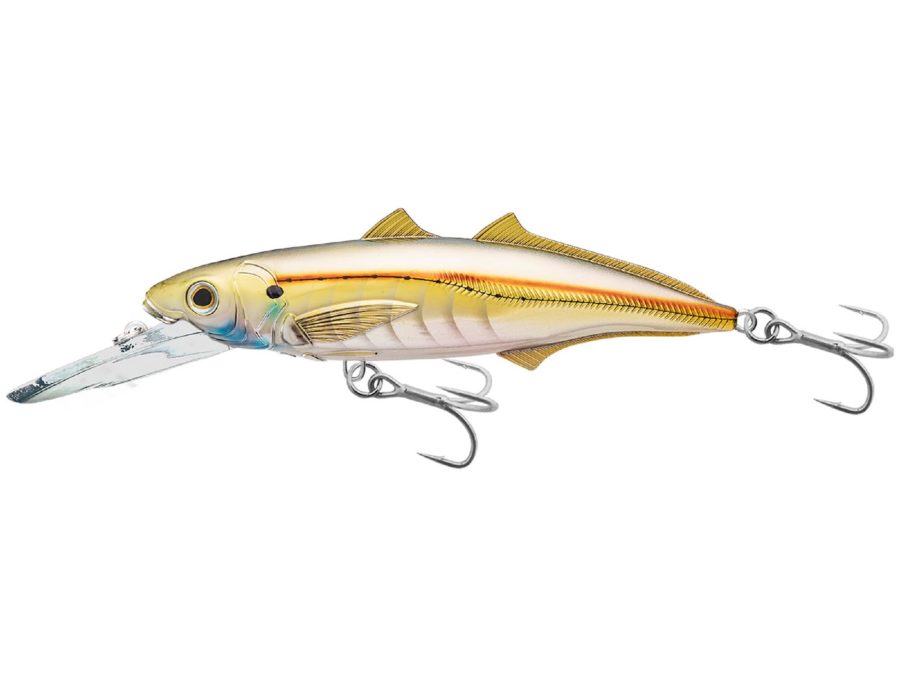 Cigar Minow Jerkbait – Saltwater, 6″, #2-0 Hook, 15′-20′ Depth, Pearl-Gold