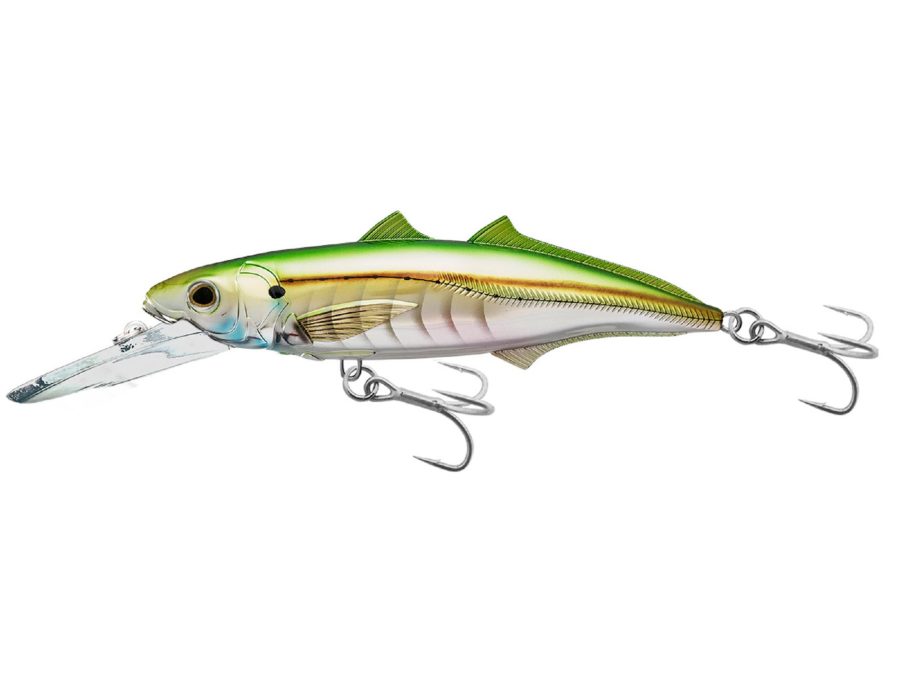 Cigar Minow Jerkbait – Saltwater, 6″, #2-0 Hook, 15′-20′ Depth, Pearl-Green