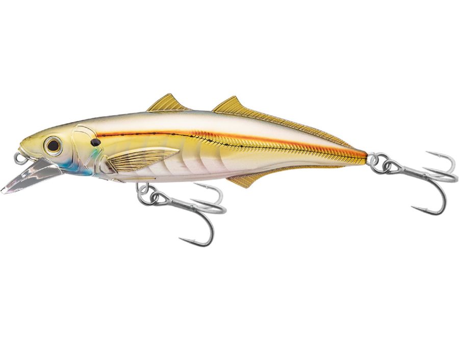 Cigar Minow Jerkbait – Saltwater, 6″, #2-0 Hook, 2′-6′ Depth, Pearl-Gold