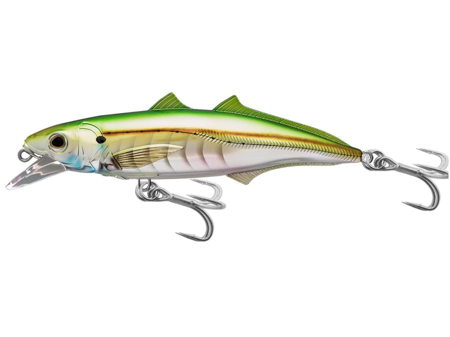Cigar Minow Jerkbait – Saltwater, 4 1-2″, #1-0 Hook, 2′-4′ Depth, Pearl-Green