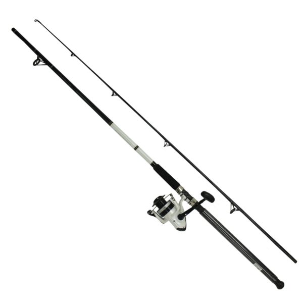 D-Wave Saltwater Spinning Combo – 1 Bearing, 10′ Length, 2 Piece Rod, Medium Power, Fiberglass Blank Material