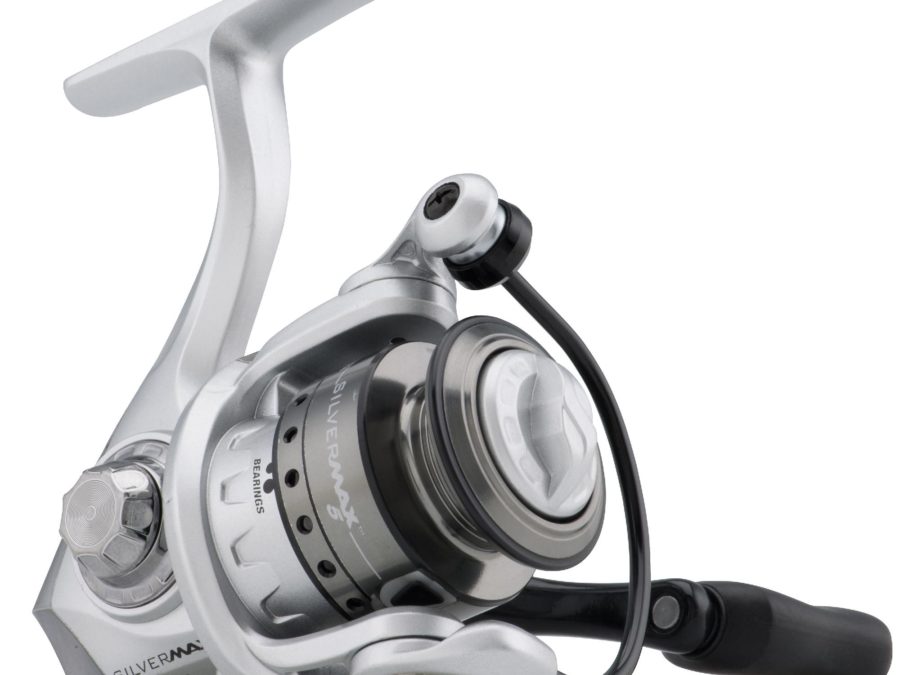 Silver Max Spinning Reel – 5, 5.2:1 Gear Ratio, 6 Bearings, 20 1-2″ Retrieve Rate, Ambidextrous, Clam Pack