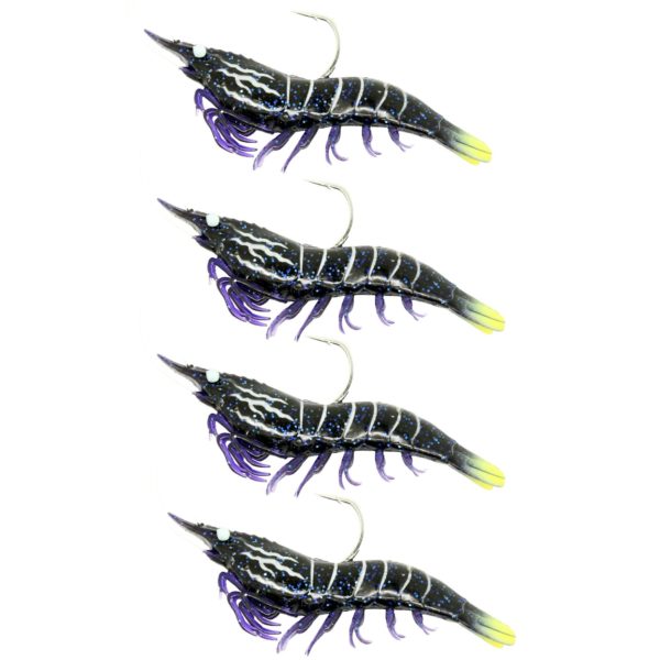 Rigged Shrimp Soft Plastic – Saltwater, 4″, 2-0 Hook, Variable Depth, Black Tiger