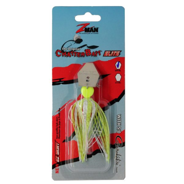 ChatterBait Elite Lures – 1-2 oz Weight, 5-0 Gamakatsu Hook, Chartreuse-White, Per 1