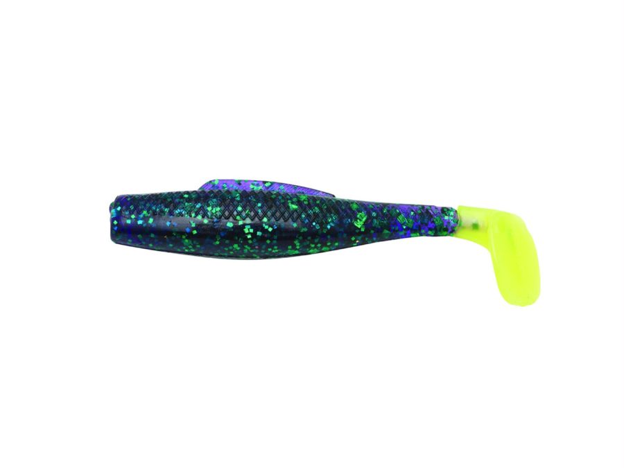 Minniowz Soft Plastic Lures – 3″ Length, Purple-Chartreuse Tail, Package of 6