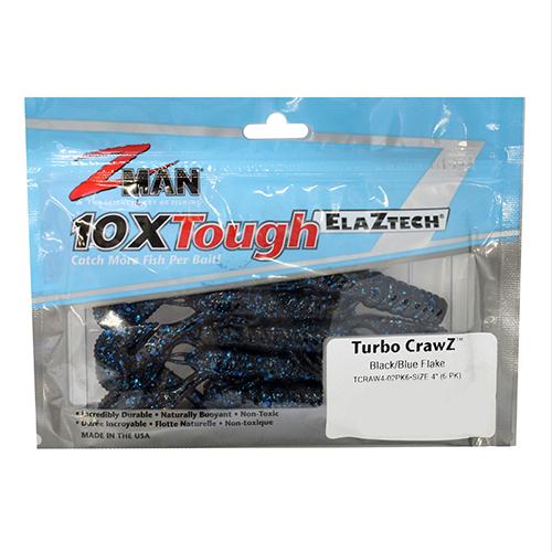 Turbo Crawz Lures – 4″ Length, Dark Black-Blue Flake, Per 6