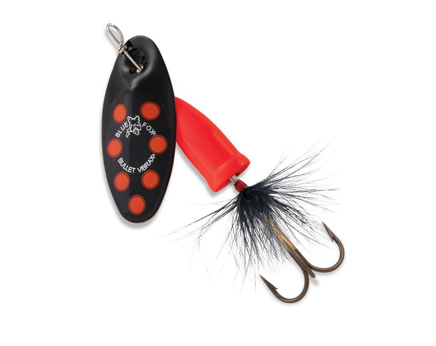 Vibrax Bullet Fly – 3 Blade Size, 3-8 oz, Black-Fluorescent Red, Package of 1