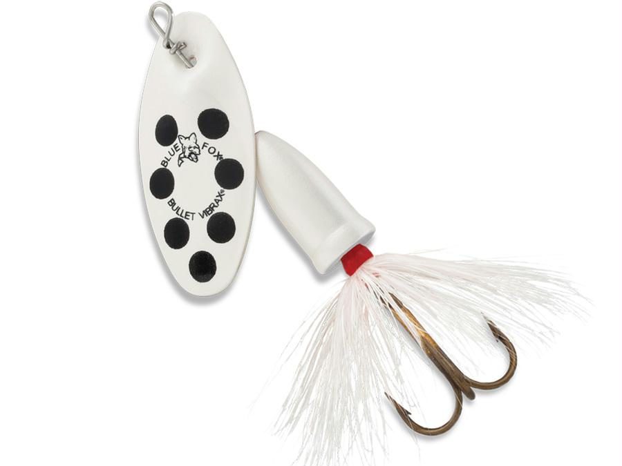 Vibrax Bullet Fly – 0 Blade Size, 1-8 oz, White-Black, Package of 1