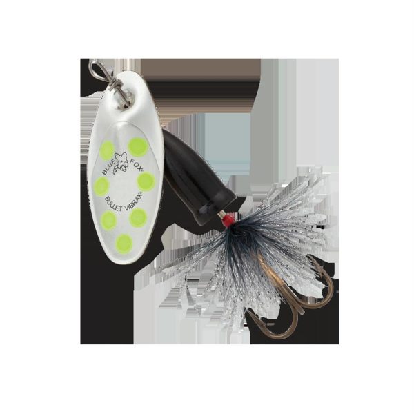 Vibrax Bullet Fly – 2 Blade Size, 1-4 oz, Silver-Fluorescent Yellow-Black, Package of 1