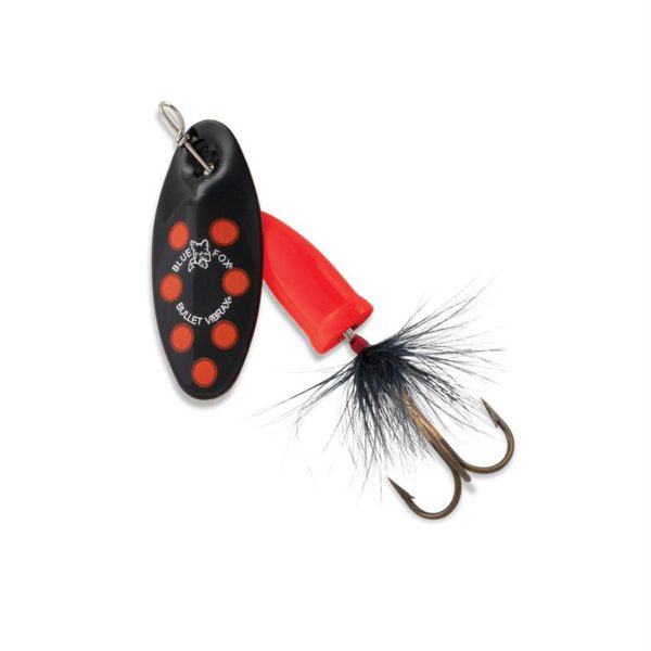 Vibrax Bullet Fly – 2 Blade Size, 1-4 oz, Black-Fluorescent Red, Package of 1