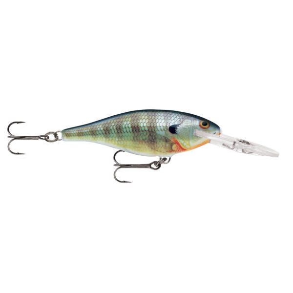 Shad Rap Lure – Size 05, 2″ Length, 4′-9′ Depth, 2 Number 8 Treble Hooks, Bluegill, Per 1