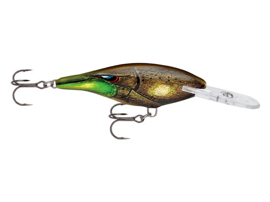 Shad Rap Lure – Size 05, 2″ Length, 4′-9′ Depth, 2 Number 8 Treble Hooks, Mossy, Per 1
