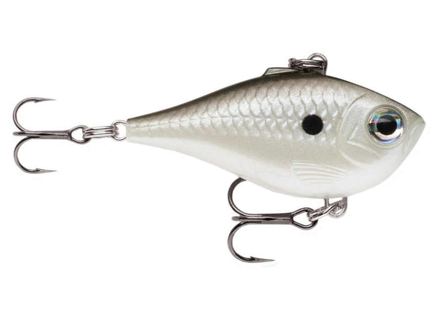 Ultra Light Rippin’ Rap Lure – Size 04, 1 1-2″ Length, Variable Depth, #10-12 Treble Hook, Pearl Gray Shine
