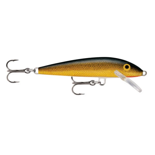 Original Floating Lure – Size 09, 3 1-2″ Length, 3′-5′ Depth, 2 Number 7 Treble Hooks, Gold, Per 1