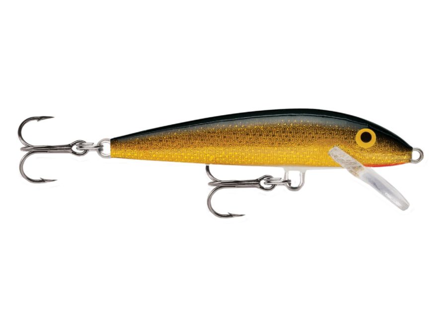 Original Floating Lure – Size 09, 3 1-2″ Length, 3′-5′ Depth, 2 Number 7 Treble Hooks, Gold, Per 1