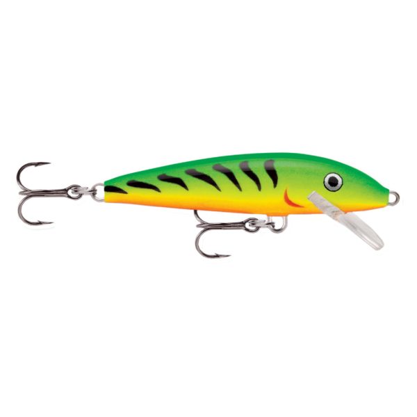 Original Floating Lure – Size 09, 3 1-2″ Length, 3′-5′ Depth, 2 Number 7 Treble Hooks, Fire Tiger, Per 1