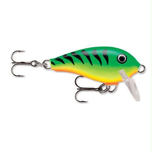 Mini Fat Rap Hard Bait Lure – Size 03, 1 1-2″ Length, 3’6′ Depth, 2 #12 Treble Hooks, Fire Tiger, Per 1