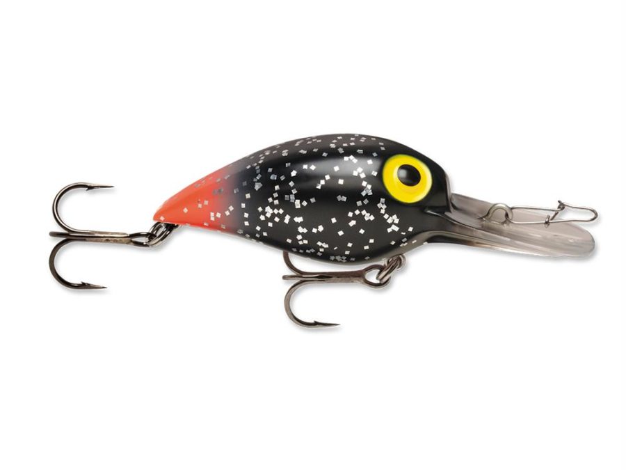 Original Wiggle Wart Lure – 2″ Length, 7′-14′ Depth, #4 Hook, Black Glitter-Fluorescent Red Tail, Per 1