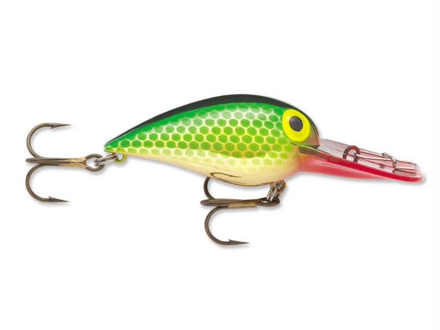 Original Wiggle Wart Lure – 2″ Length, #4 Hook, 3-8 oz, 7′-18′ Depth, Metallic Green Scale-Red Lip, Per 1