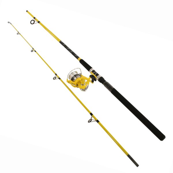 Fin-Chaser Spinning Combo – 60 Reel Size, 1BB Bearings, 9′ Length 2pc, 3-4-2 1-2 oz Lure Rate, Ambidextrous