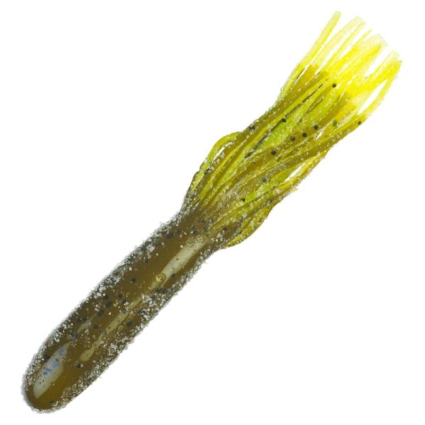Coffee Tube Flip-N-Tube Lure – 4 1-25″ Lenght, Green Pumpkin Chartreuse Tail , Package of 6