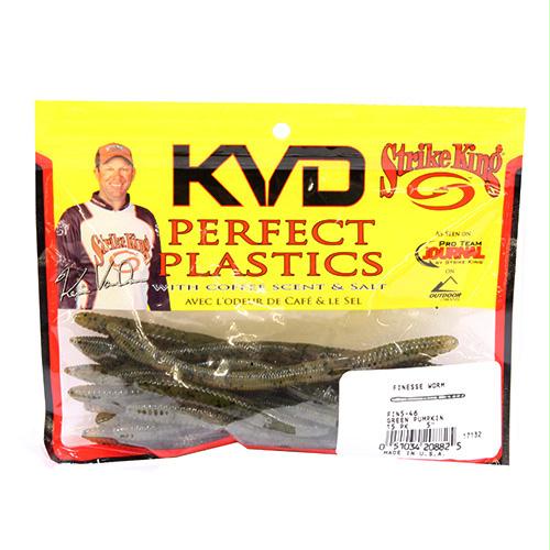 KVD Finesse Worm Soft Lure –  5″ Body Length, Green Pumpkin, Per 15