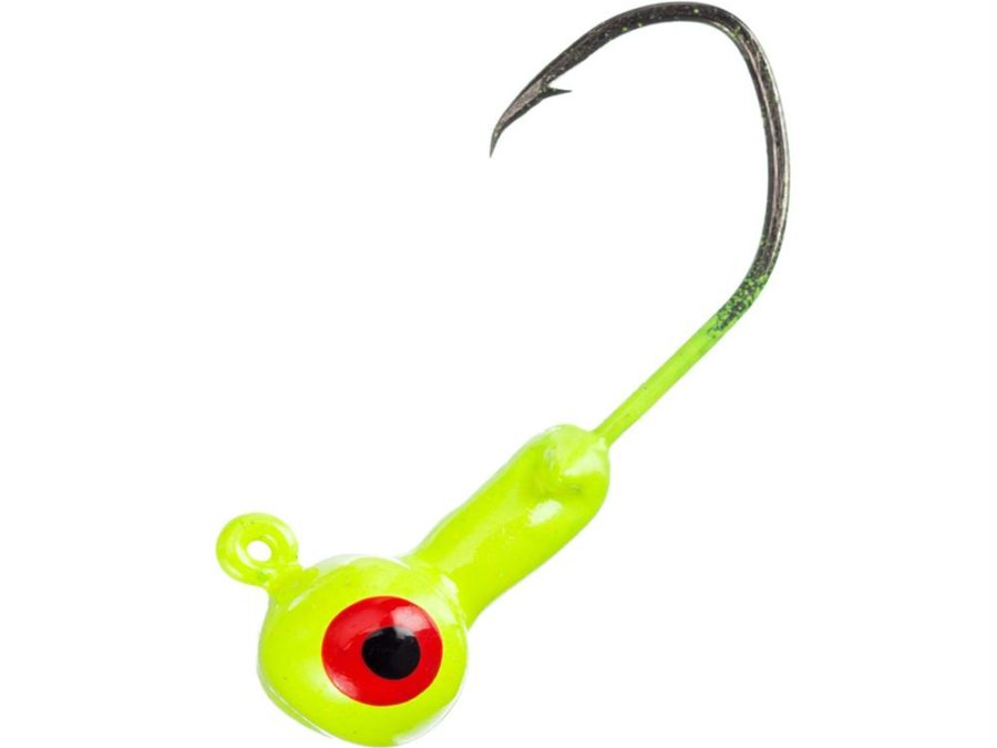 Mr. Crappie Jig Head with Lazer Sharp Eagle Claw Hook – Freshwater 1-32 oz, #2 Hook, Chartreuse, Package of 8