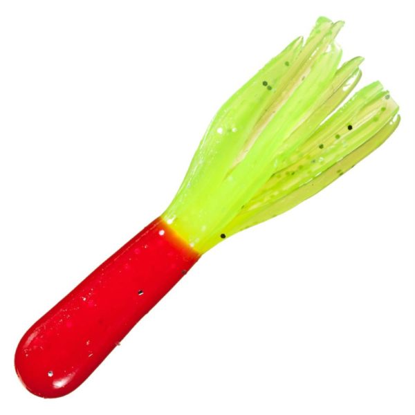 Mr. Crappie Tube Lure – 2″ Length, Red Chartreuse Sparkle, Package of 15