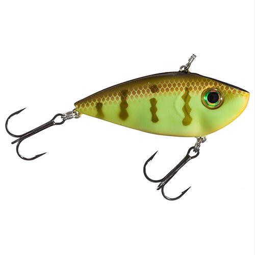 Red Eyed Shad 1-2 oz Hard Lipless Crankbait Lure – 3 1-4″ Length. 8′ Depth, Two Number 6 Treble Hooks, Chartreuse Perch, Per 1