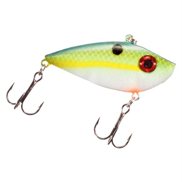 Red Eyed Shad 1-4 oz Hard Lipless Crankbait Lure – 2″ Length. Variable Depth, Two Number 6 Treble Hook, Chartreuse Sexy Shad, Per 1