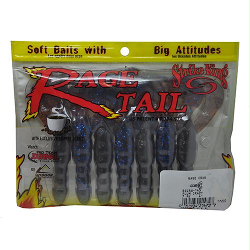 Rage Tail Craw Soft Lure – 4″ Body Length, Plum Crazy, Per 7
