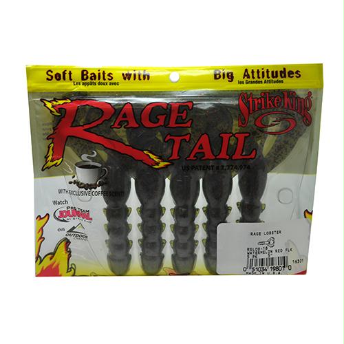 Rage Tail Lobster Soft Lure – 4 1-2″, Watermelon Red and Black, Per 5