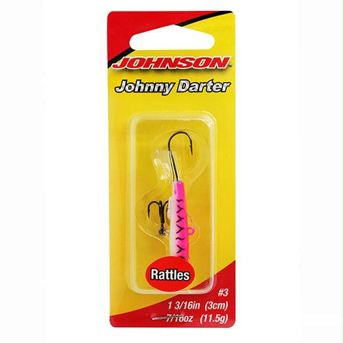 Johnny Darter Hard Bait Lure – 1 3-16″ Length, 3-8 oz, 2 Number 10 Hooks, Pink Glow Tiger, Per 1
