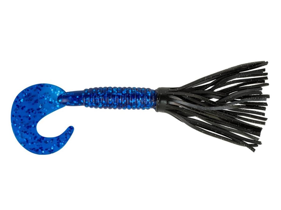 Bearded Single Tail Grub Soft Bait – 3 1-2″ Length, Black-Sapphire Blue, Per 6