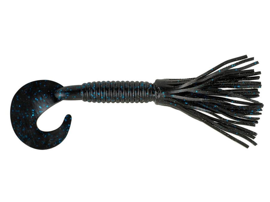 Bearded Single Tail Grub Soft Bait – 3 1-2″ Length, Black-Blue Flake, Per 6