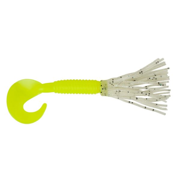 Bearded Single Tail Grub Soft Bait – 3 1-2″ Length, Chartreuse Flash, Per 6