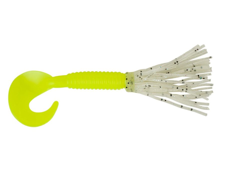 Bearded Single Tail Grub Soft Bait – 3 1-2″ Length, Chartreuse Flash, Per 6