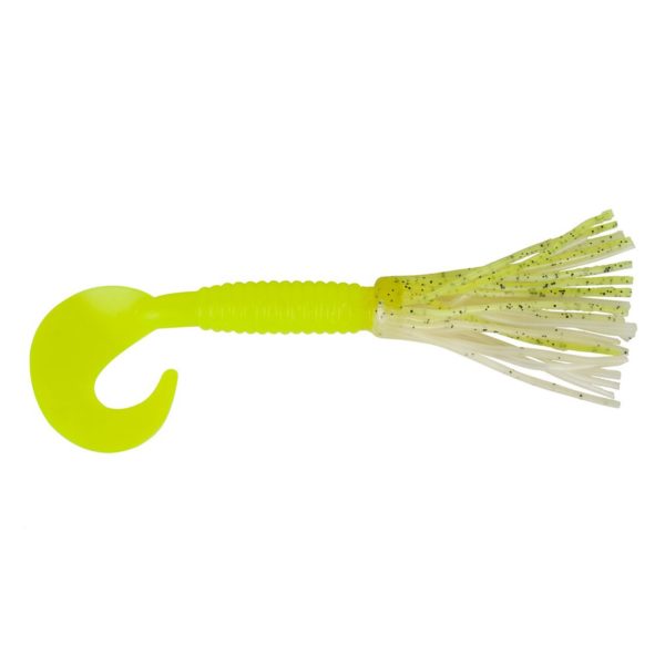 Bearded Single Tail Grub Soft Bait – 3 1-2″ Length, Chartreuse Shad-Milky Chartreuse, Per 6