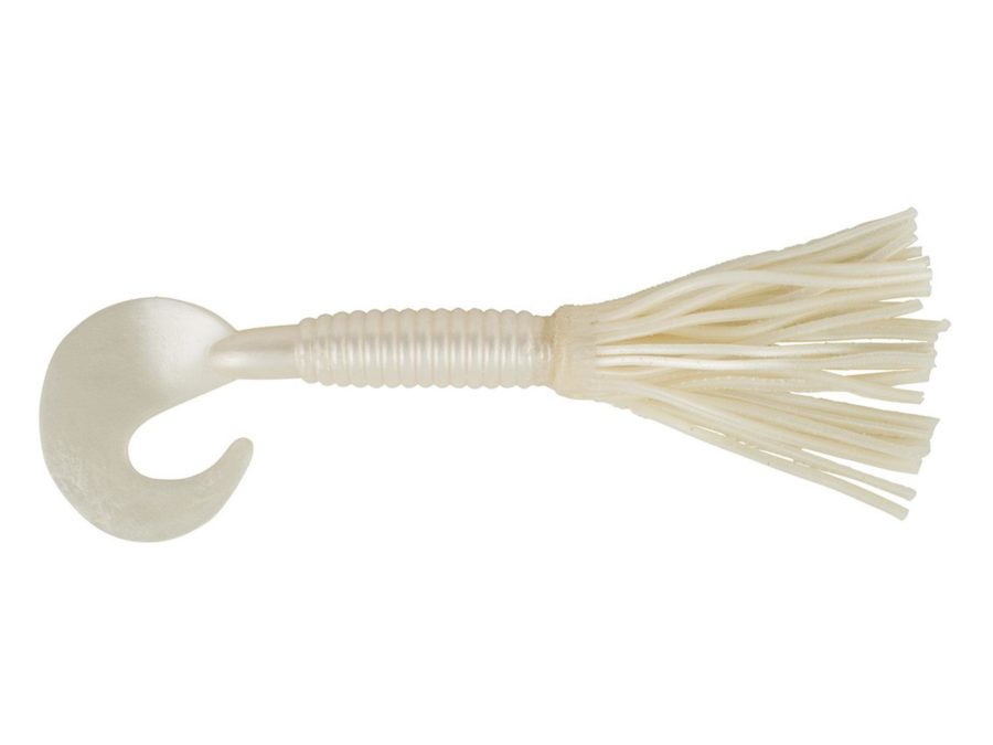 Bearded Single Tail Grub Soft Bait – 3 1-2″ Length, Pearl White, Per 6
