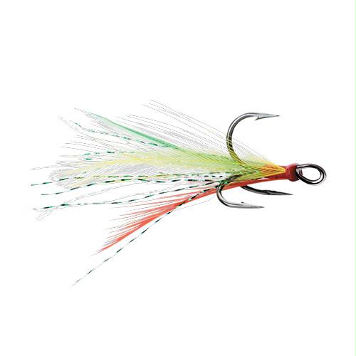 Dressed X-Rap Treble Hook – #6 Hook Size Black Nickel-Dressed Treble-Fire Tiger Feather, Package of 2