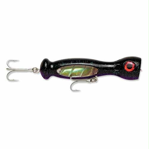 Jet Popper Hard Bait Lure – Saltwater, Size 5, 5 1-4″ Length, Topwater Depth, Black-Purple, Per 1