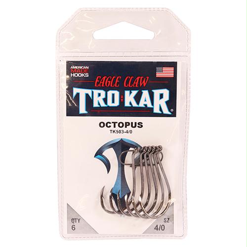 Down Point Long Shank Octopus Hook – Freshwater, 4-0 Hook Size, Platinum Black, Package of 6