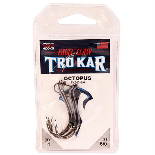 Down Point Long Shank Octopus Hook – Freshwater, 6-0 Hook Size, Platinum Black, Package of 4