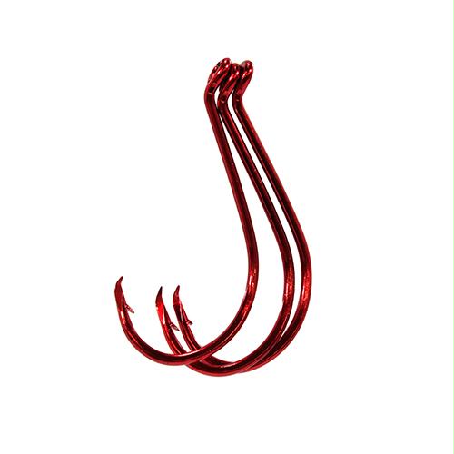 Long Shank Octopus Hook – 7-0 Hook Size, Red, Package of 3