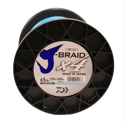 65 lbs.014 Diameter J-Braid x4 Braided Line JB4U65-300IB 300 Yards Daiwa Island Blue